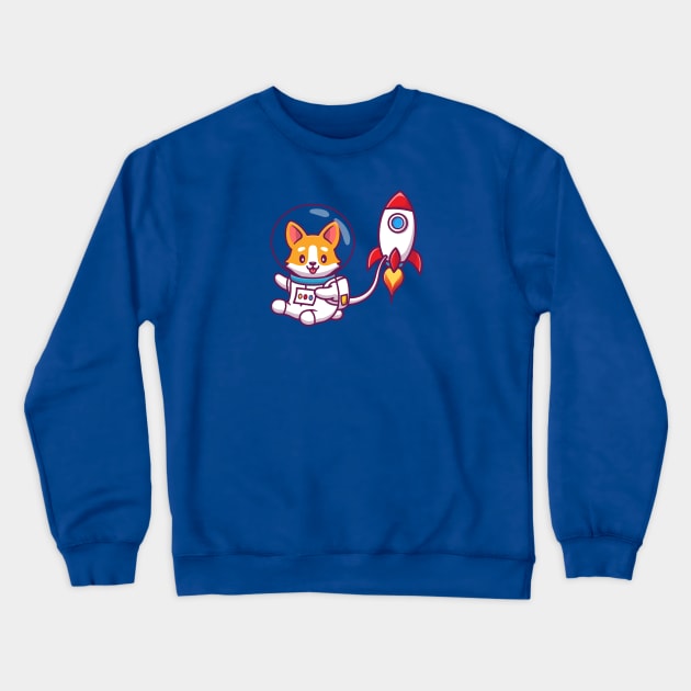 Cute Corgi Astronaut With Rocket Cartoon Vector Icon Illustration Crewneck Sweatshirt by Catalyst Labs